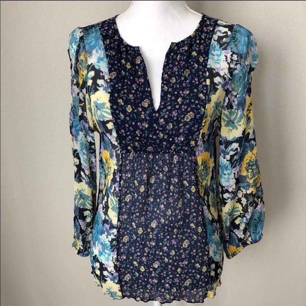 Joie Thistle Blue Floral Silk Boho Festival Top
